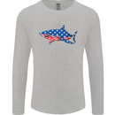 A Shark in American Flag USA Mens Long Sleeve T-Shirt Sports Grey