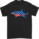 A Shark in American Flag USA Mens T-Shirt 100% Cotton Black