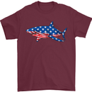 A Shark in American Flag USA Mens T-Shirt 100% Cotton Maroon