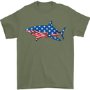 A Shark in American Flag USA Mens T-Shirt 100% Cotton Military Green