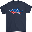 A Shark in American Flag USA Mens T-Shirt 100% Cotton Navy Blue