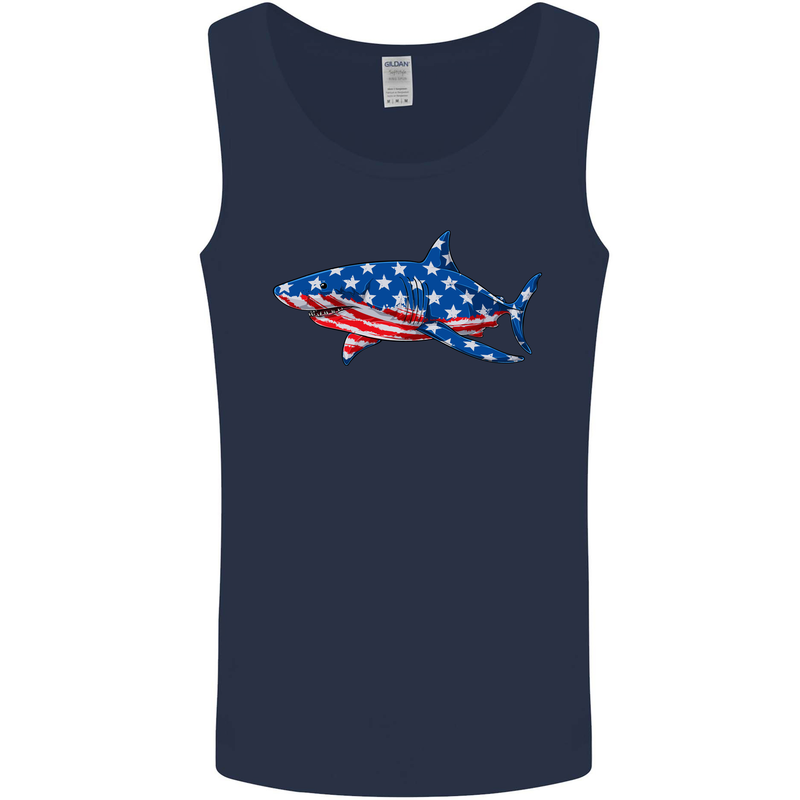 A Shark in American Flag USA Mens Vest Tank Top Navy Blue