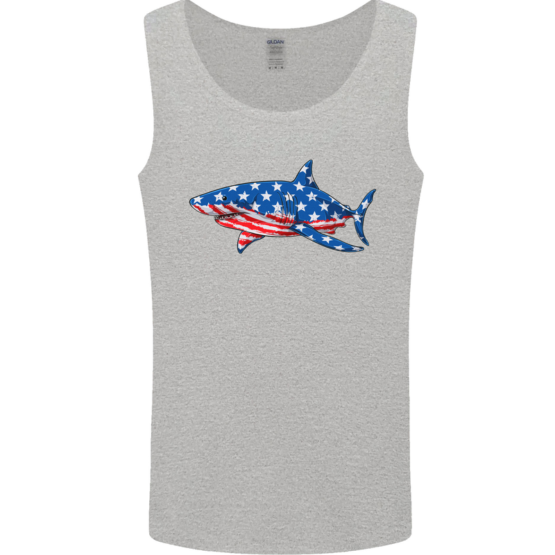 A Shark in American Flag USA Mens Vest Tank Top Sports Grey