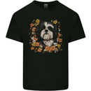 A Shih Tzu Dog Surrounded by Flowers Mens Cotton T-Shirt Tee Top Black