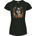 A Shih Tzu Dog Surrounded by Flowers Womens Petite Cut T-Shirt Black
