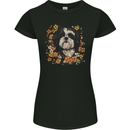 A Shih Tzu Dog Surrounded by Flowers Womens Petite Cut T-Shirt Black