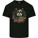 A Shih Tzu Dog With Flowers Kids T-Shirt Childrens Black