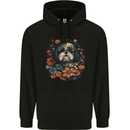 A Shih Tzu Dog With Flowers Mens 80% Cotton Hoodie Black