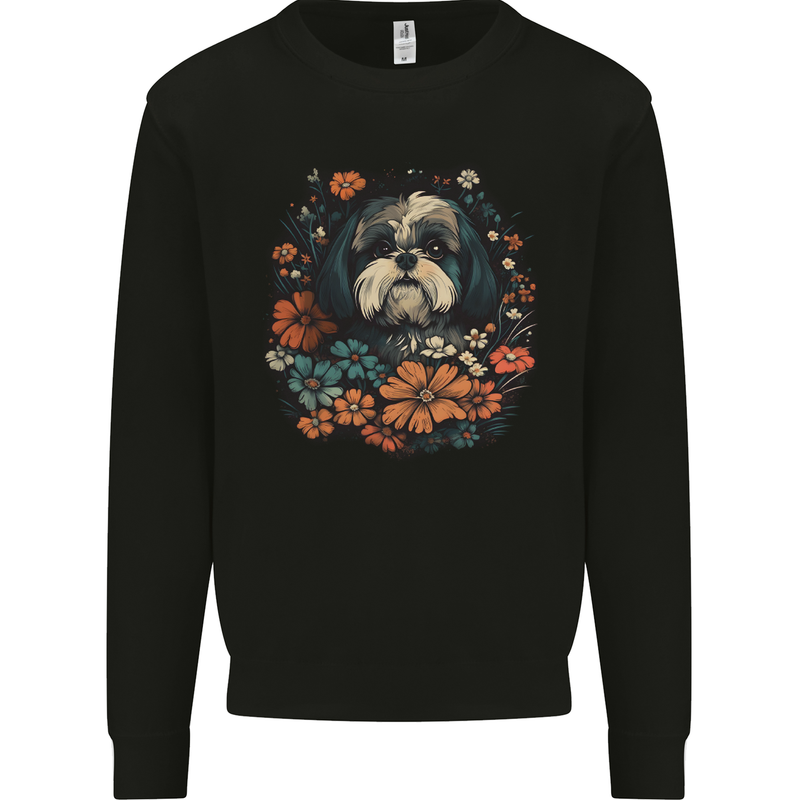 A Shih Tzu Dog With Flowers Mens Sweatshirt Jumper Black