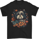 A Shih Tzu Dog With Flowers Mens T-Shirt 100% Cotton Black
