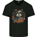 A Shih Tzu Dog With Flowers Mens V-Neck Cotton T-Shirt Black