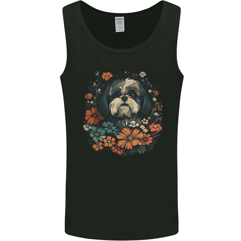 A Shih Tzu Dog With Flowers Mens Vest Tank Top Black
