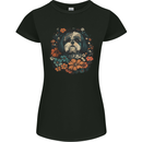 A Shih Tzu Dog With Flowers Womens Petite Cut T-Shirt Black