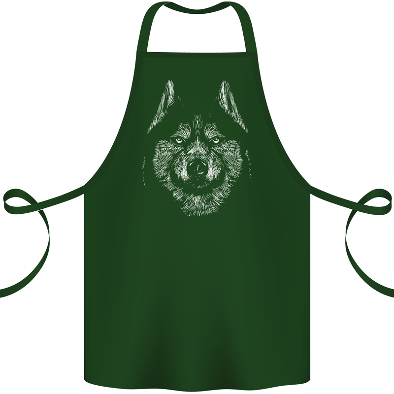 A Siberian Husky Cotton Apron 100% Organic Forest Green