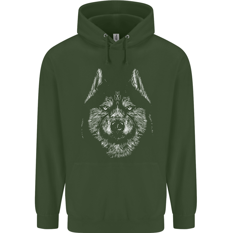 A Siberian Husky Mens 80% Cotton Hoodie Forest Green