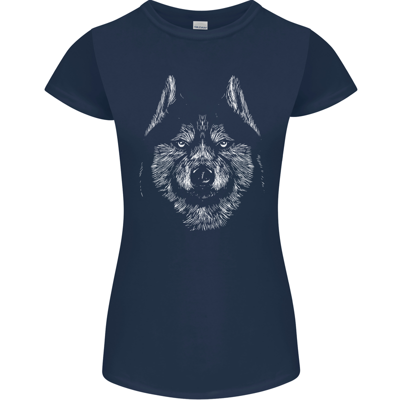 A Siberian Husky Womens Petite Cut T-Shirt Navy Blue