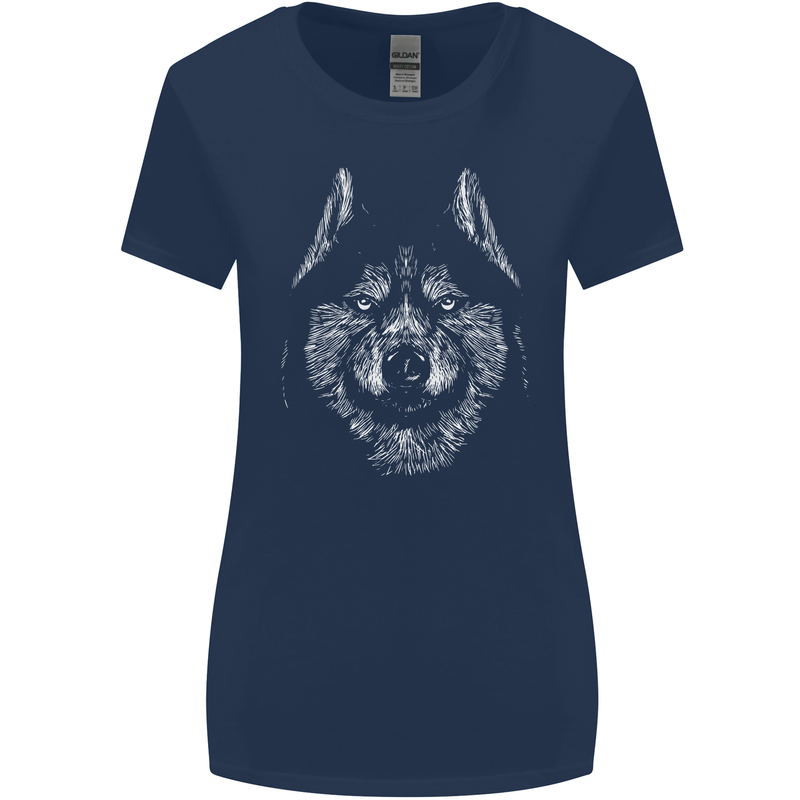A Siberian Husky Womens Wider Cut T-Shirt Navy Blue