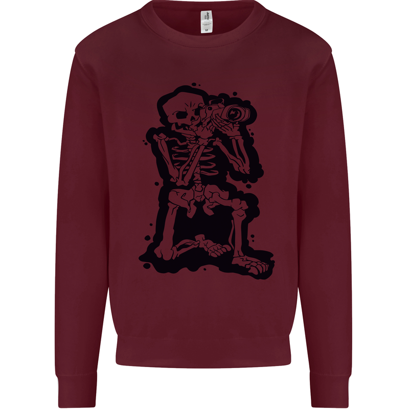 A Skeleton Photographer Photography Kids Sweatshirt Jumper Maroon