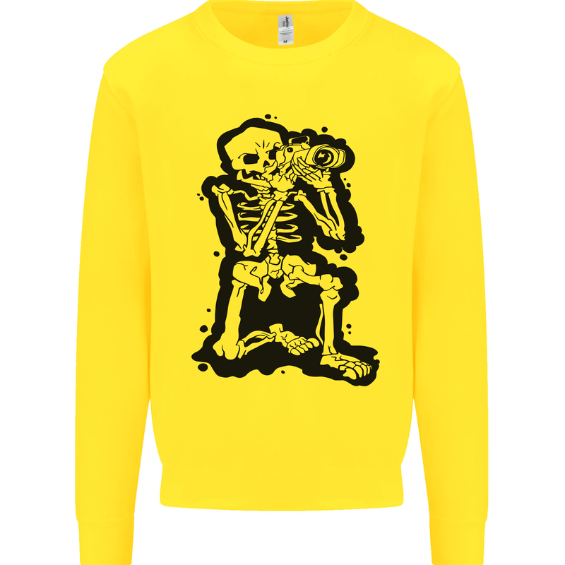 A Skeleton Photographer Photography Kids Sweatshirt Jumper Yellow