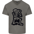 A Skeleton Photographer Photography Mens V-Neck Cotton T-Shirt Charcoal