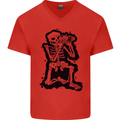 A Skeleton Photographer Photography Mens V-Neck Cotton T-Shirt Red