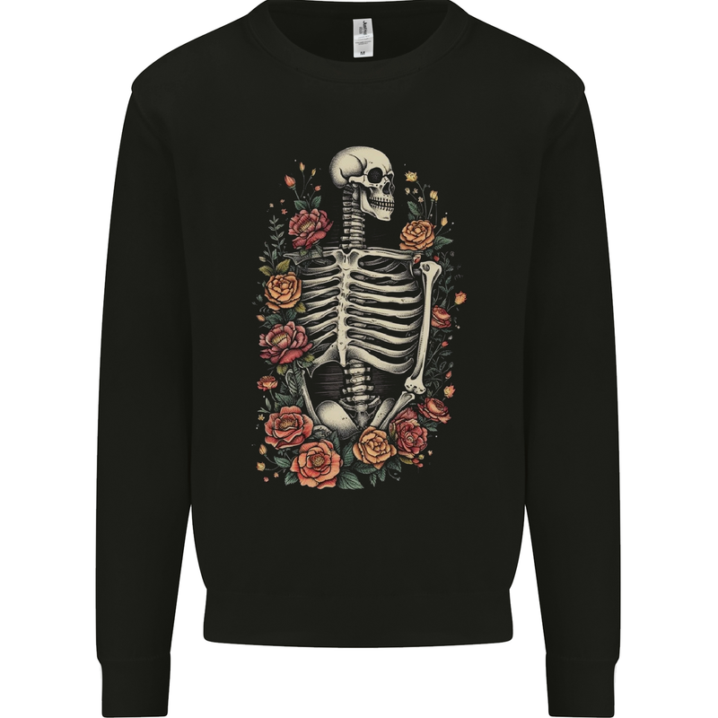 A Skeleton With Flowers Skull Mens Sweatshirt Jumper Black