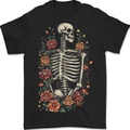 A Skeleton With Flowers Skull Mens T-Shirt 100% Cotton BLACK