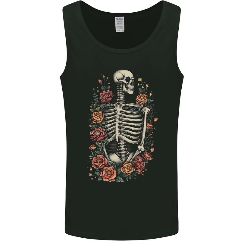 A Skeleton With Flowers Skull Mens Vest Tank Top Black