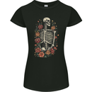 A Skeleton With Flowers Skull Womens Petite Cut T-Shirt Black