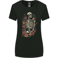 A Skeleton With Flowers Skull Womens Wider Cut T-Shirt Black