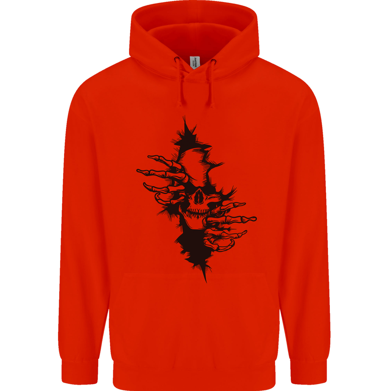 A Skull From a Ripped Shirt Gothic Goth Biker Childrens Kids Hoodie Bright Red