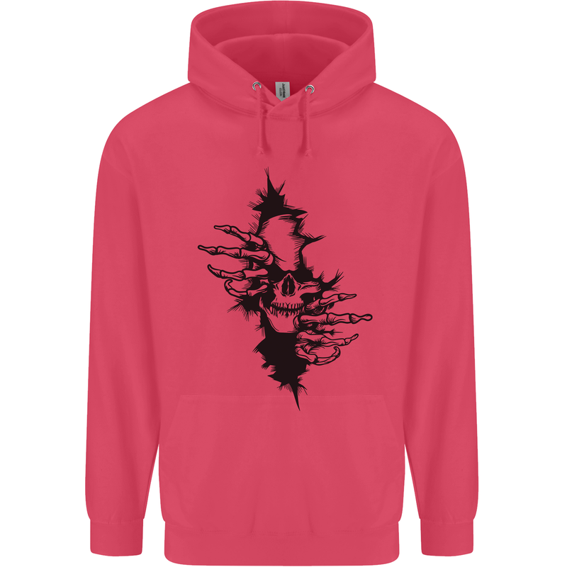 A Skull From a Ripped Shirt Gothic Goth Biker Childrens Kids Hoodie Heliconia