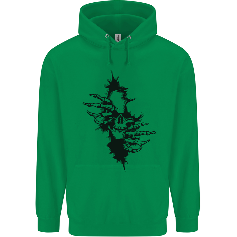A Skull From a Ripped Shirt Gothic Goth Biker Childrens Kids Hoodie Irish Green