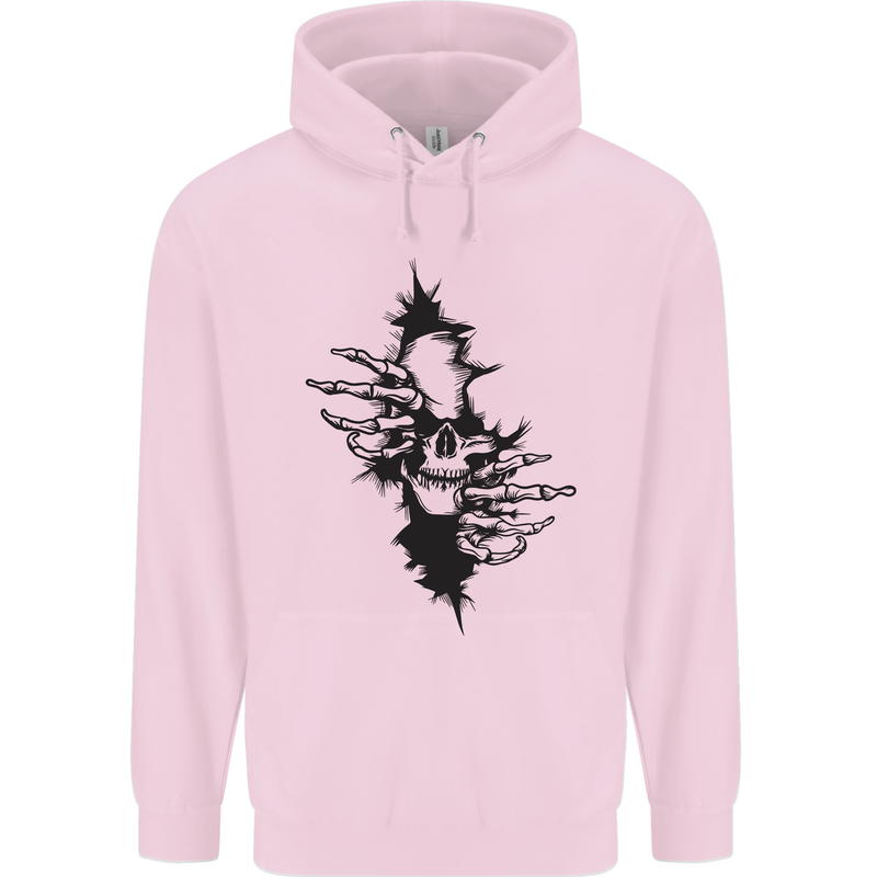 A Skull From a Ripped Shirt Gothic Goth Biker Childrens Kids Hoodie Light Pink