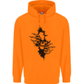 A Skull From a Ripped Shirt Gothic Goth Biker Childrens Kids Hoodie Orange