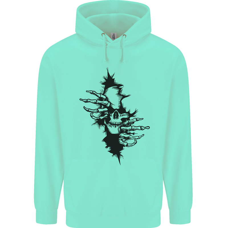 A Skull From a Ripped Shirt Gothic Goth Biker Childrens Kids Hoodie Peppermint