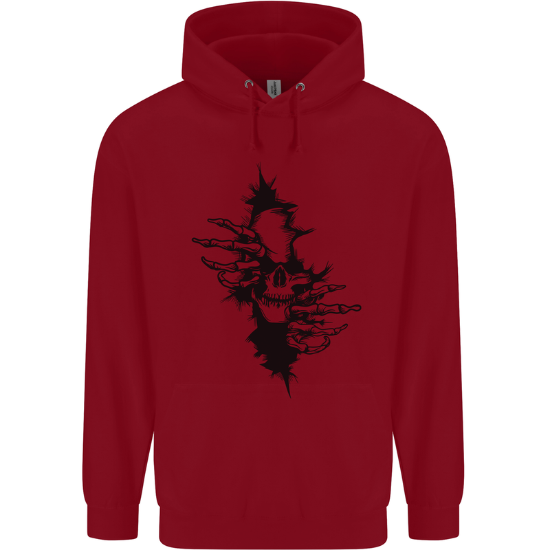 A Skull From a Ripped Shirt Gothic Goth Biker Childrens Kids Hoodie Red