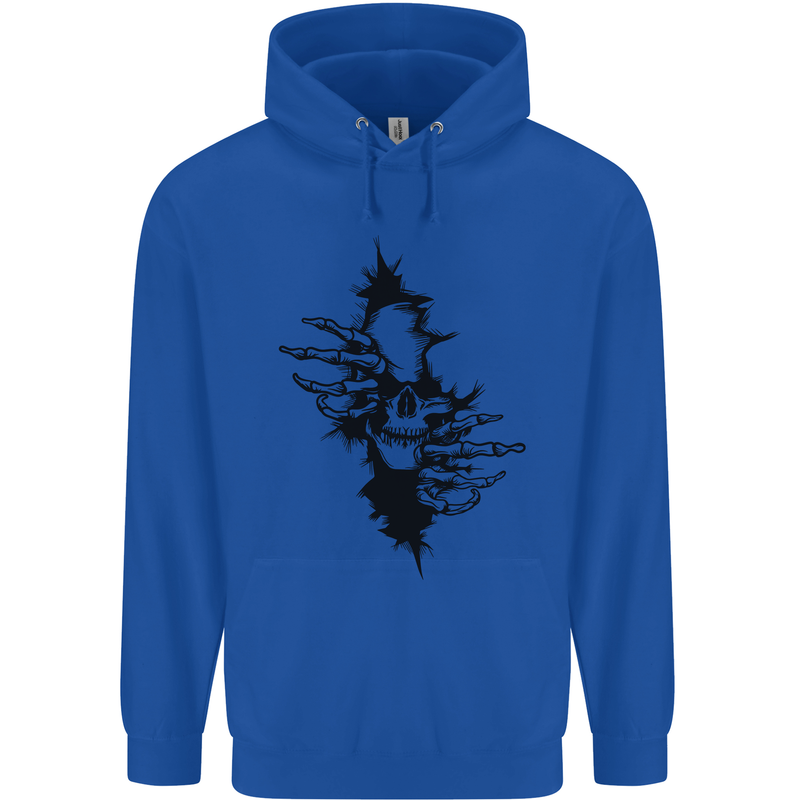 A Skull From a Ripped Shirt Gothic Goth Biker Childrens Kids Hoodie Royal Blue