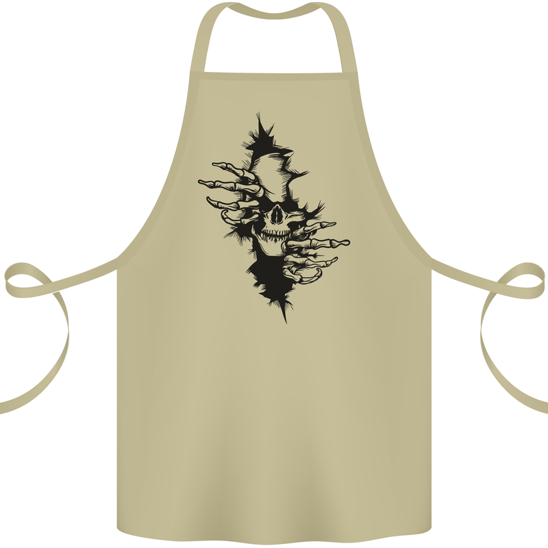 A Skull From a Ripped Shirt Gothic Goth Biker Cotton Apron 100% Organic Khaki