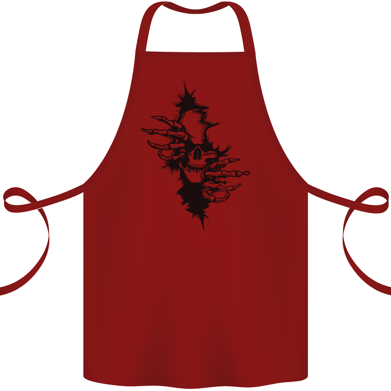 A Skull From a Ripped Shirt Gothic Goth Biker Cotton Apron 100% Organic Maroon