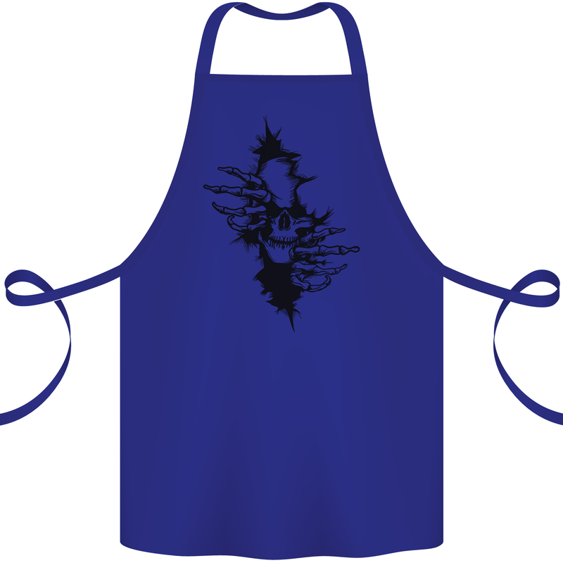 A Skull From a Ripped Shirt Gothic Goth Biker Cotton Apron 100% Organic Royal Blue