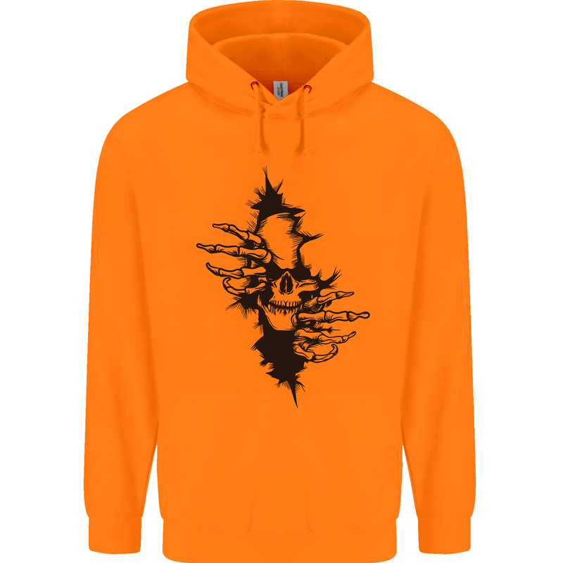 A Skull From a Ripped Shirt Gothic Goth Biker Mens 80% Cotton Hoodie Orange