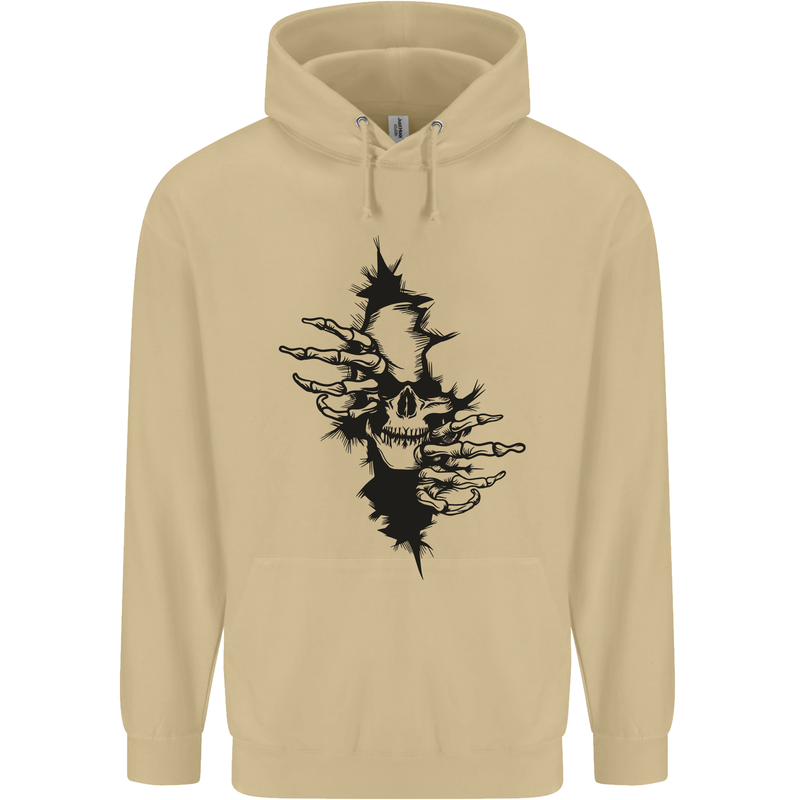 A Skull From a Ripped Shirt Gothic Goth Biker Mens 80% Cotton Hoodie Sand
