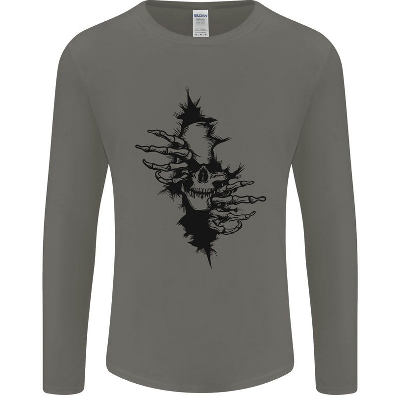 A Skull From a Ripped Shirt Gothic Goth Biker Mens Long Sleeve T-Shirt Charcoal