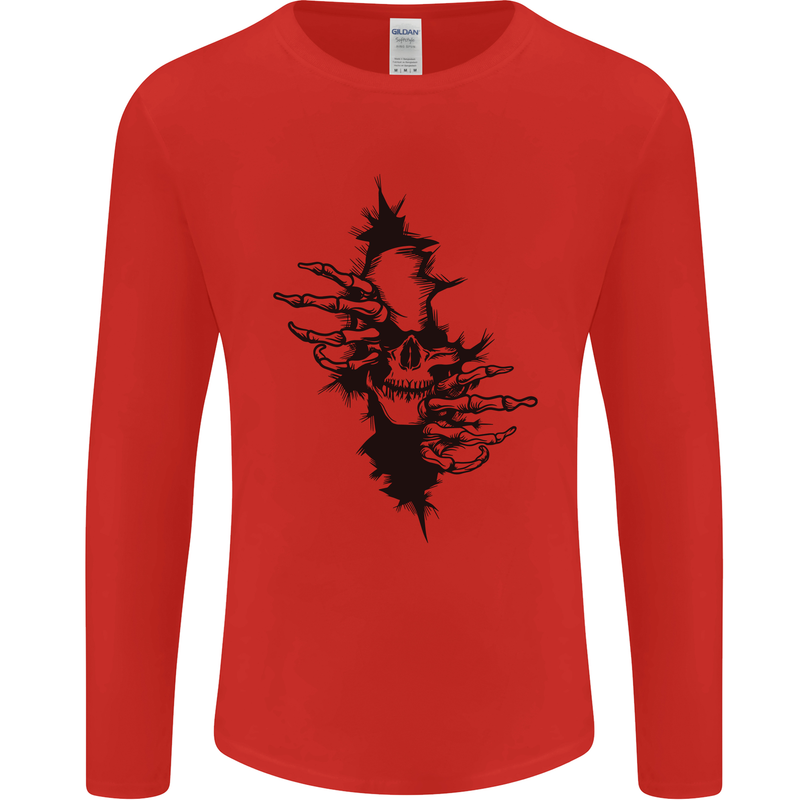 A Skull From a Ripped Shirt Gothic Goth Biker Mens Long Sleeve T-Shirt Red
