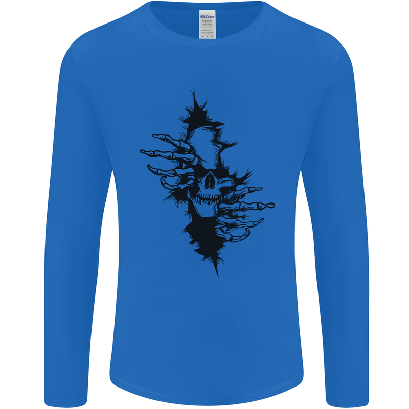 A Skull From a Ripped Shirt Gothic Goth Biker Mens Long Sleeve T-Shirt Royal Blue