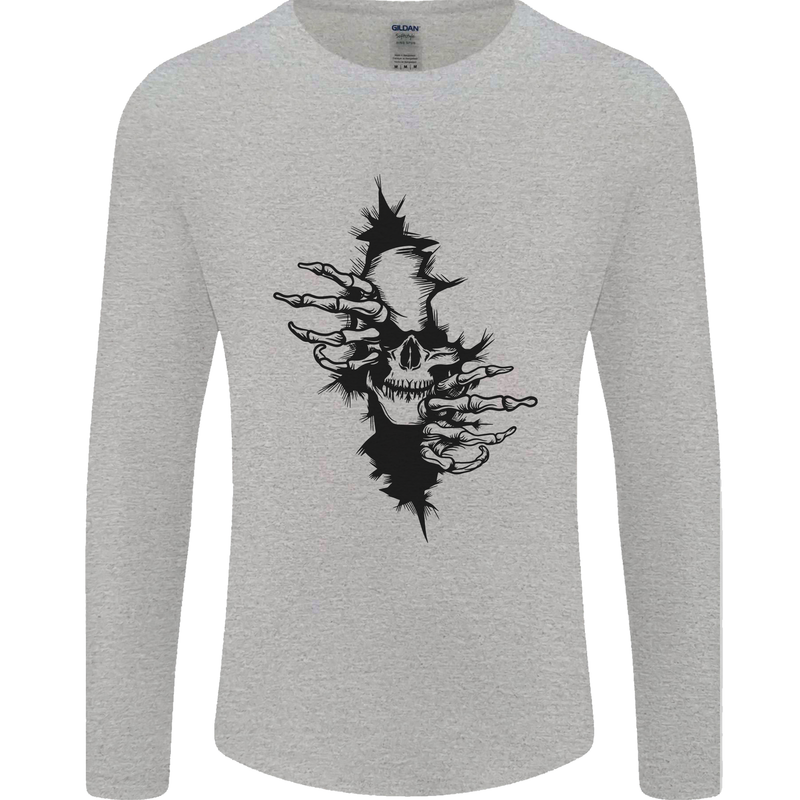 A Skull From a Ripped Shirt Gothic Goth Biker Mens Long Sleeve T-Shirt Sports Grey