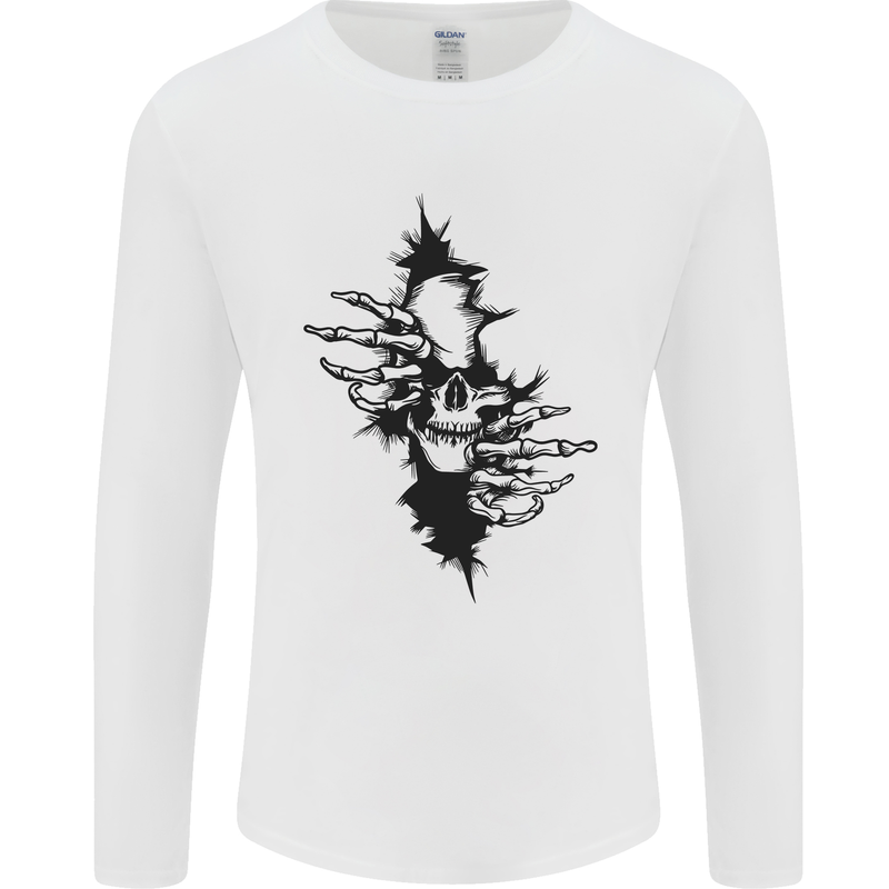 A Skull From a Ripped Shirt Gothic Goth Biker Mens Long Sleeve T-Shirt White