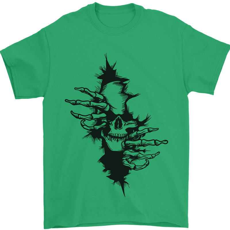 A Skull From a Ripped Shirt Gothic Goth Biker Mens T-Shirt 100% Cotton Irish Green