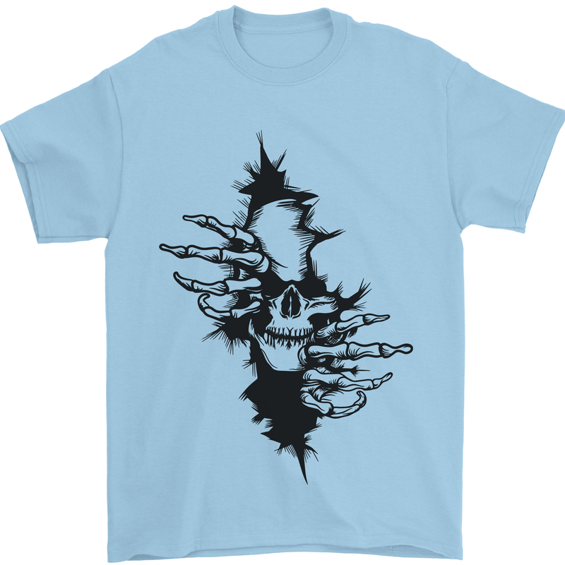 A Skull From a Ripped Shirt Gothic Goth Biker Mens T-Shirt 100% Cotton Light Blue